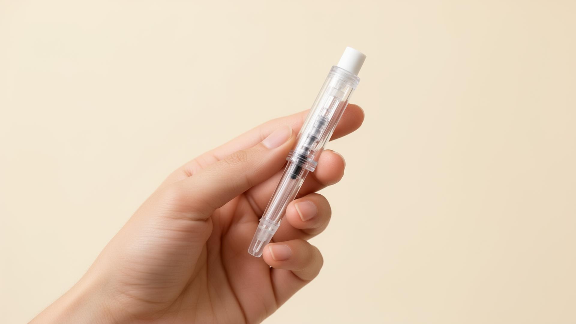 Hand holding a GLP-1 injection pen